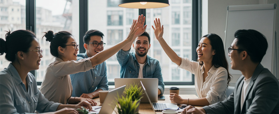 team celebrating successful collaboration