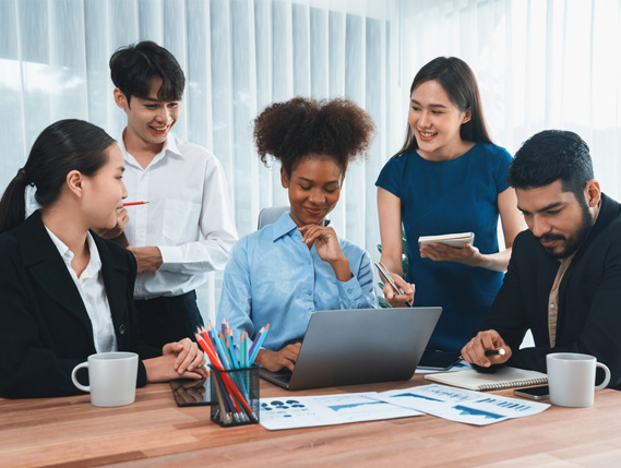 diverse team collaborating in office