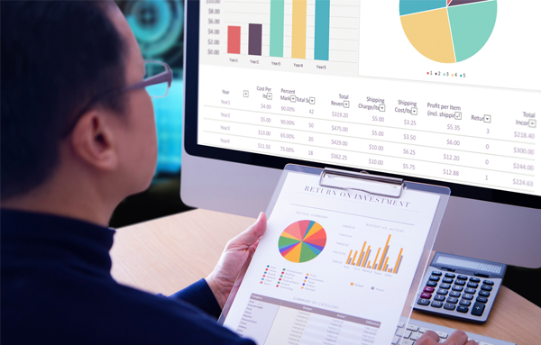 analyst reviewing financial performance charts